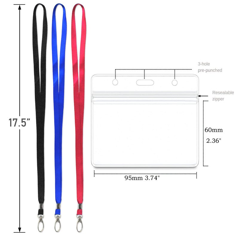 Ollain Lanyards with ID Badge Holder Cruise Lanyards 50 Pack Clear Horizontal PVC Waterproof Name Tag ID Badge Holder and 50 Pcs Flat Neck Lanyard with Swivel Hook for for Offices School (Red) - Image 2